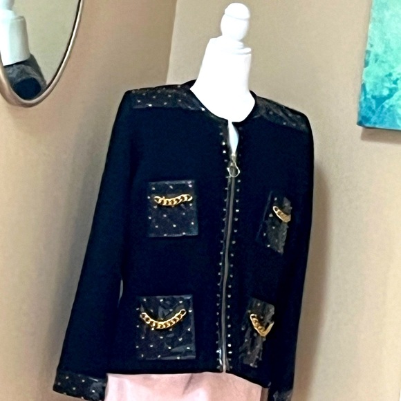 Design Options 🖤 by Philip and Jane Gordon Sweater 💛 Black Gold Chains Size L - Picture 1 of 10